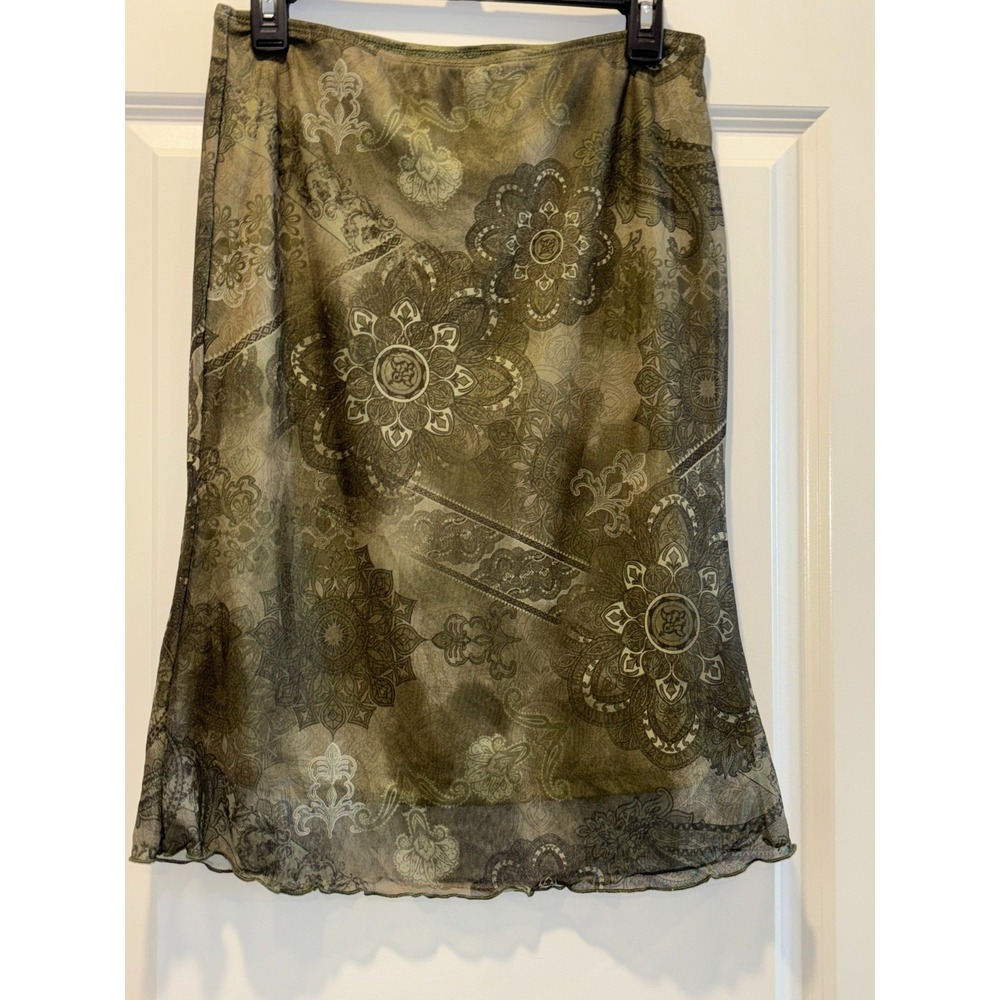 Shein Pencil & Straight Skirt Womens Large Green Paisley Print Lined Ruffle Hem